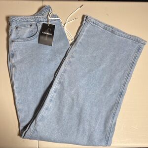 Flamingals Light Wash Wide Leg Jeans – Women’s Drawstring Denim